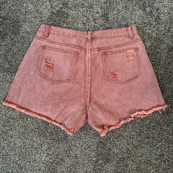 POL NWOT Women's Size Medium Thrashed Raw Hem Deep Rose High Waist Shorts Anthro - Picture 2 of 10